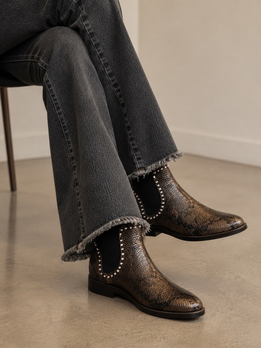 Zara Faux Snakeskin Studded Ankle Booties – Size 7